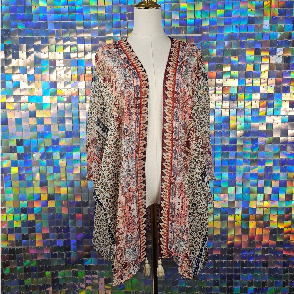 Christopher & Banks Kimono Wrap Coverup Womens Large Multicolor Paisley Boho